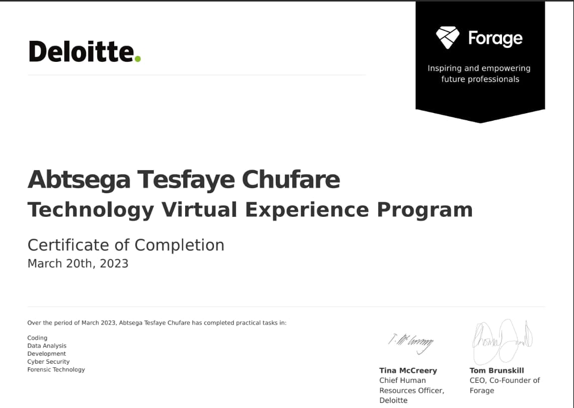 Deloitte Virtual Technology Internship